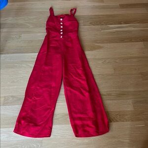 Rails Red linen Jumpsuit with White Buttons
